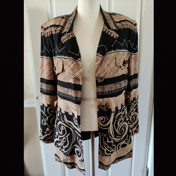 Size 6 A.C. Sport Black & Tan Safari Blazer - Picture 2 of 12